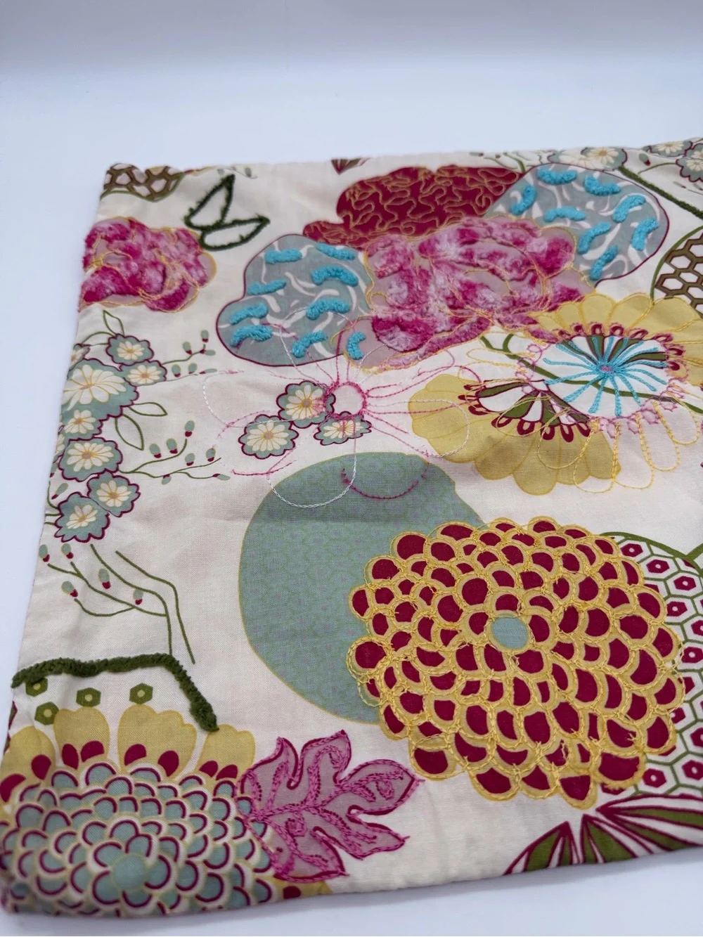 Pier 1 Embroidered 3D Accent Floral Pillow Cover Case 15 x 15 Back Zipper